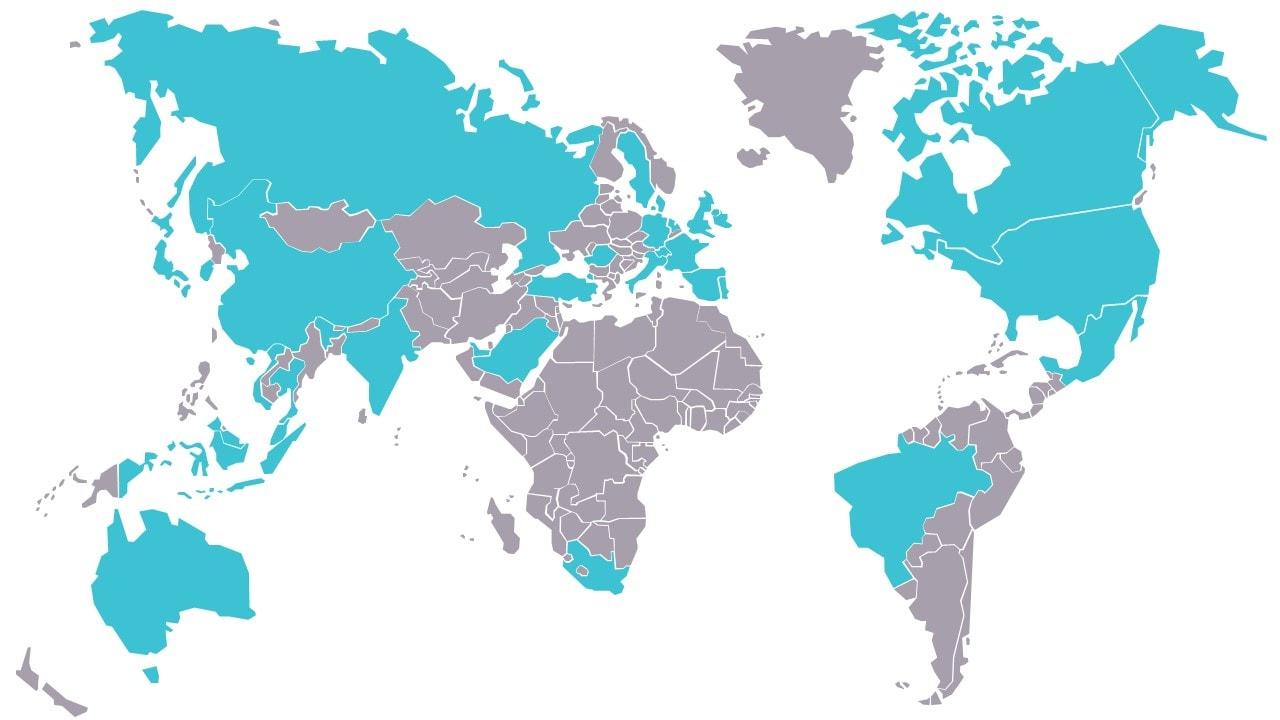 A map showcasing how our original syndicated research covers 5,000 brands in 30 countries across 14 industries